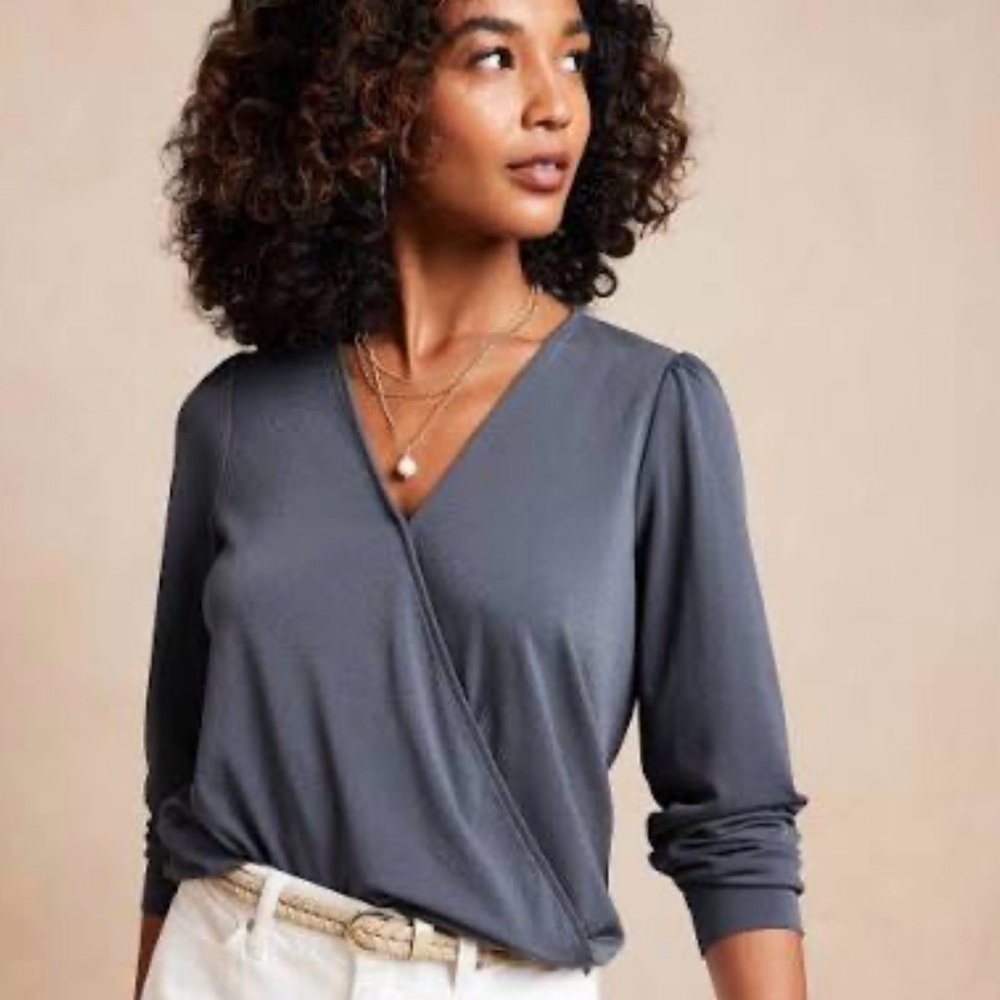 Banana Republic Factory Charcoal Wrap Blouse - Women’s Size Large